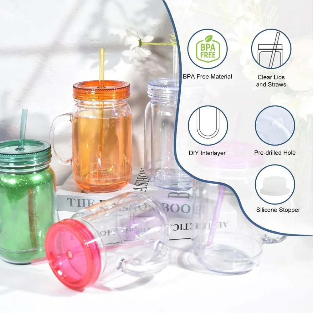 6 Pack 20 Oz Reusable Snow Globe Tumblers with Lids and Straws in Mixed Colors